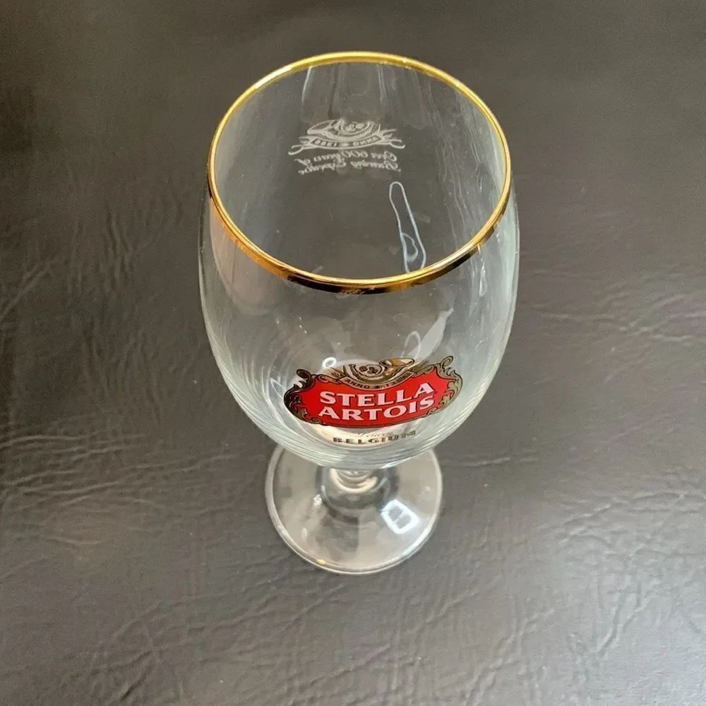 Stella Artois Belgium Draft  Ale Lager Beer 16 Ounces Red Gold Trimmed Glasses - Picture 3 of 5